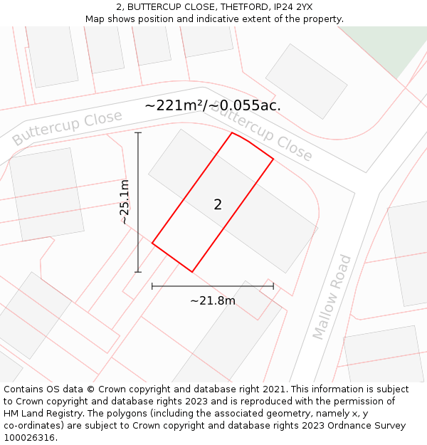 2, BUTTERCUP CLOSE, THETFORD, IP24 2YX: Plot and title map