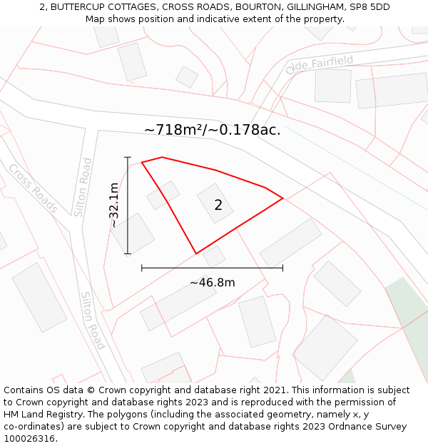 2, BUTTERCUP COTTAGES, CROSS ROADS, BOURTON, GILLINGHAM, SP8 5DD: Plot and title map
