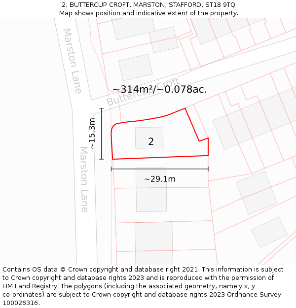 2, BUTTERCUP CROFT, MARSTON, STAFFORD, ST18 9TQ: Plot and title map