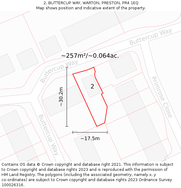 2, BUTTERCUP WAY, WARTON, PRESTON, PR4 1EQ: Plot and title map