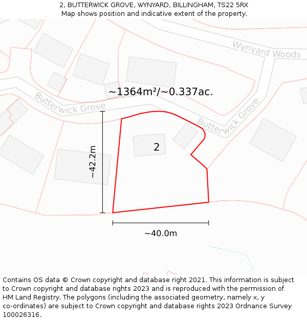 2, BUTTERWICK GROVE, WYNYARD, BILLINGHAM, TS22 5RX: Plot and title map