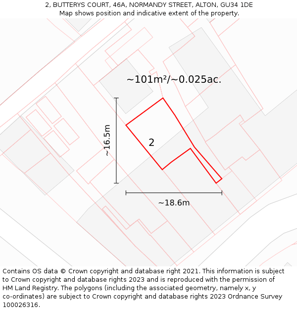 2, BUTTERYS COURT, 46A, NORMANDY STREET, ALTON, GU34 1DE: Plot and title map