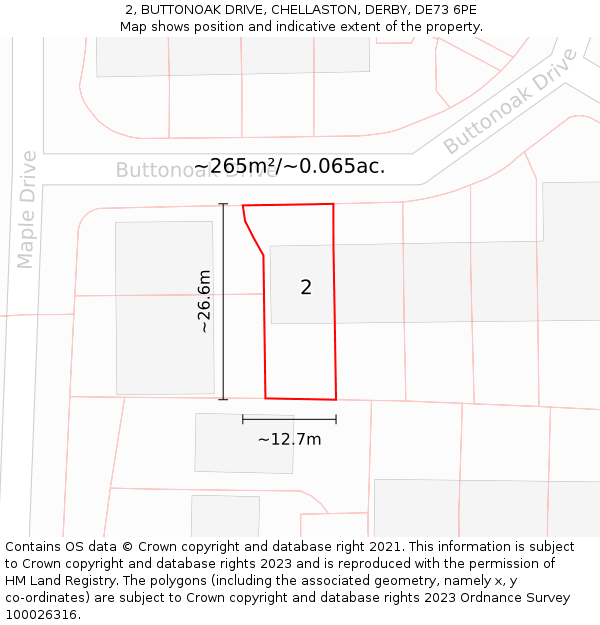 2, BUTTONOAK DRIVE, CHELLASTON, DERBY, DE73 6PE: Plot and title map