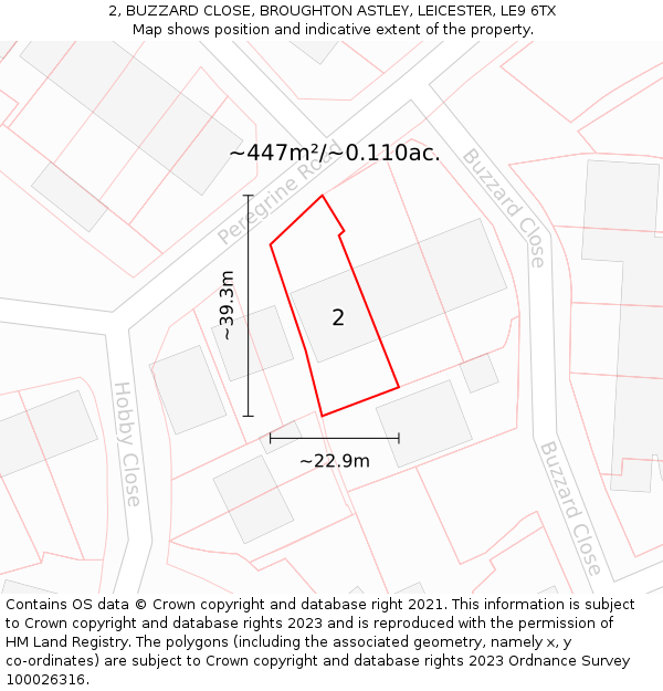2, BUZZARD CLOSE, BROUGHTON ASTLEY, LEICESTER, LE9 6TX: Plot and title map