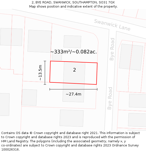 2, BYE ROAD, SWANWICK, SOUTHAMPTON, SO31 7GX: Plot and title map