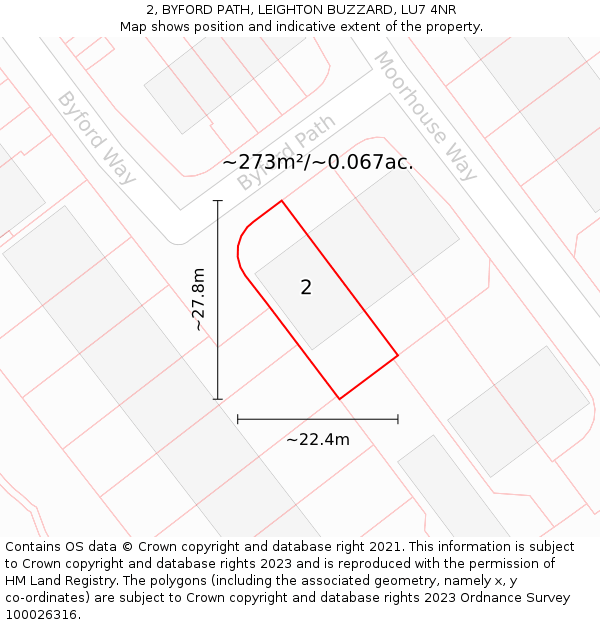 2, BYFORD PATH, LEIGHTON BUZZARD, LU7 4NR: Plot and title map