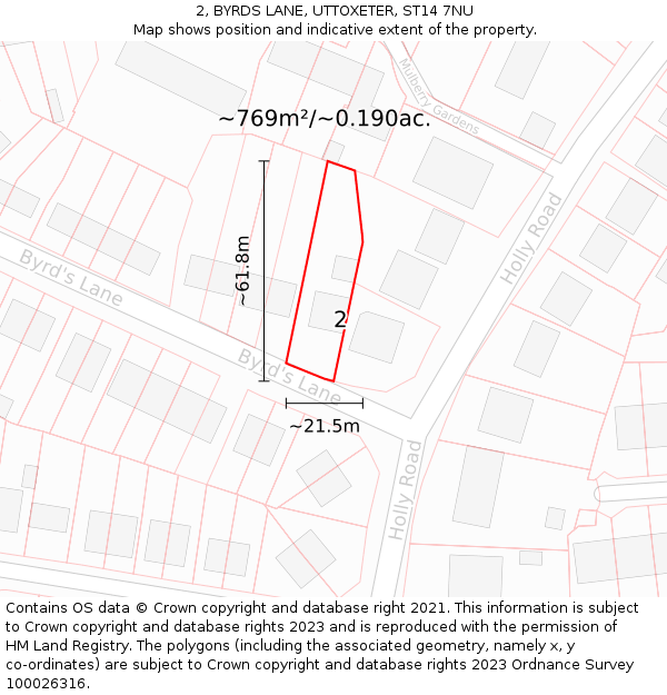 2, BYRDS LANE, UTTOXETER, ST14 7NU: Plot and title map