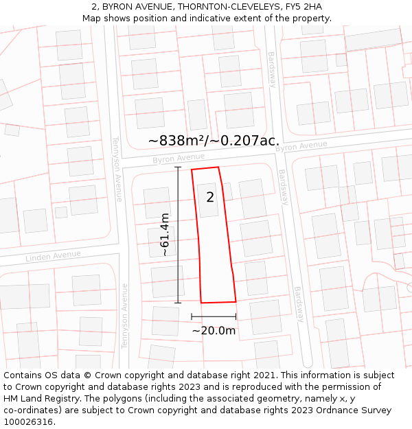 2, BYRON AVENUE, THORNTON-CLEVELEYS, FY5 2HA: Plot and title map
