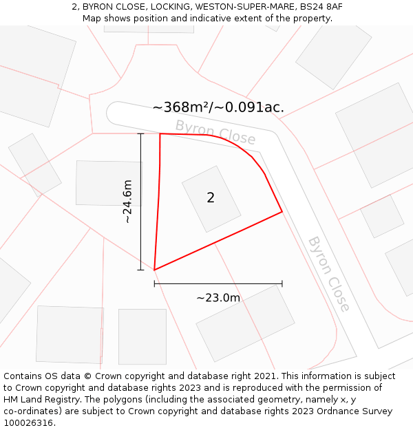 2, BYRON CLOSE, LOCKING, WESTON-SUPER-MARE, BS24 8AF: Plot and title map