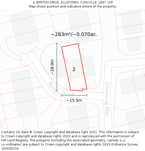 2, BYRTON DRIVE, ELLISTOWN, COALVILLE, LE67 1HF: Plot and title map