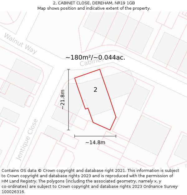 2, CABINET CLOSE, DEREHAM, NR19 1GB: Plot and title map