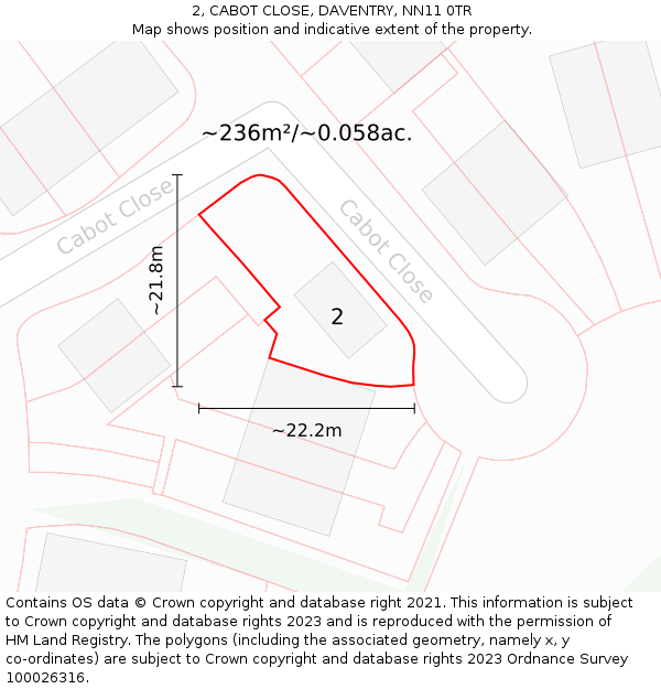 2, CABOT CLOSE, DAVENTRY, NN11 0TR: Plot and title map