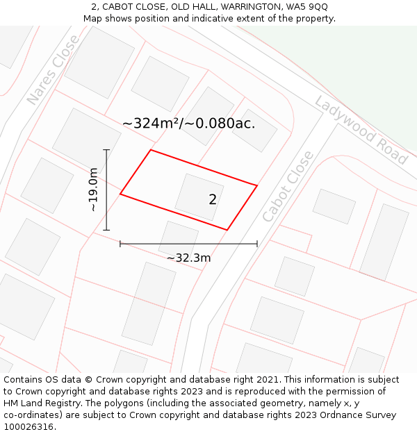 2, CABOT CLOSE, OLD HALL, WARRINGTON, WA5 9QQ: Plot and title map
