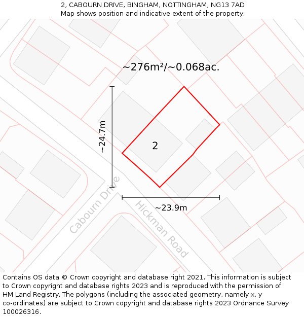 2, CABOURN DRIVE, BINGHAM, NOTTINGHAM, NG13 7AD: Plot and title map