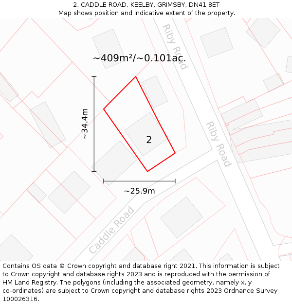 2, CADDLE ROAD, KEELBY, GRIMSBY, DN41 8ET: Plot and title map
