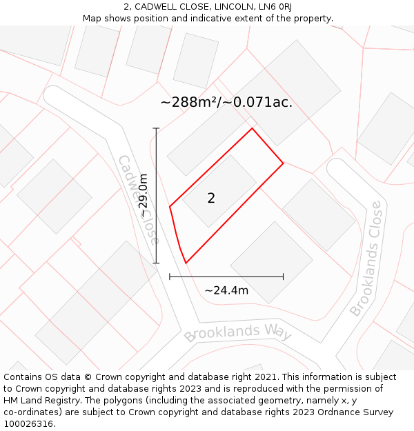 2, CADWELL CLOSE, LINCOLN, LN6 0RJ: Plot and title map