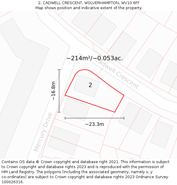 2, CADWELL CRESCENT, WOLVERHAMPTON, WV10 6FF: Plot and title map