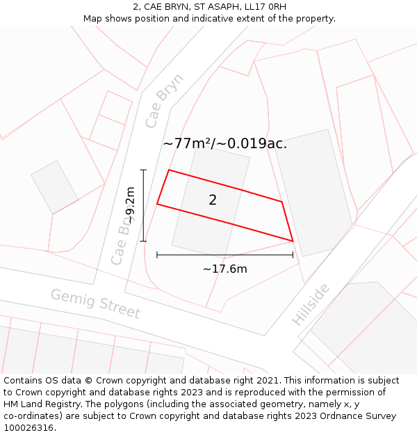 2, CAE BRYN, ST ASAPH, LL17 0RH: Plot and title map