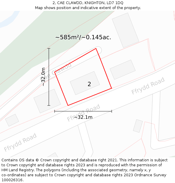 2, CAE CLAWDD, KNIGHTON, LD7 1DQ: Plot and title map