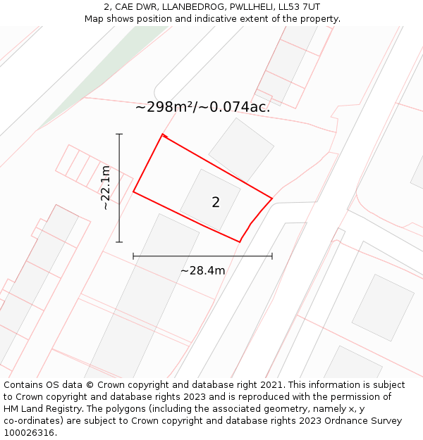 2, CAE DWR, LLANBEDROG, PWLLHELI, LL53 7UT: Plot and title map