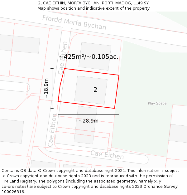 2, CAE EITHIN, MORFA BYCHAN, PORTHMADOG, LL49 9YJ: Plot and title map