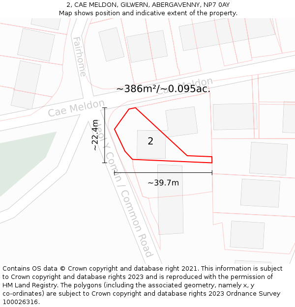 2, CAE MELDON, GILWERN, ABERGAVENNY, NP7 0AY: Plot and title map