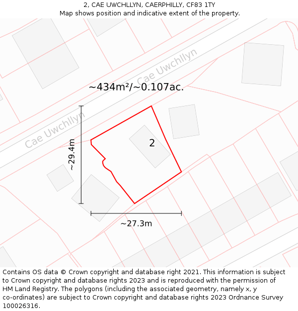 2, CAE UWCHLLYN, CAERPHILLY, CF83 1TY: Plot and title map