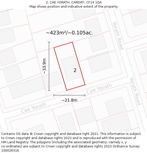 2, CAE YORATH, CARDIFF, CF14 1QA: Plot and title map