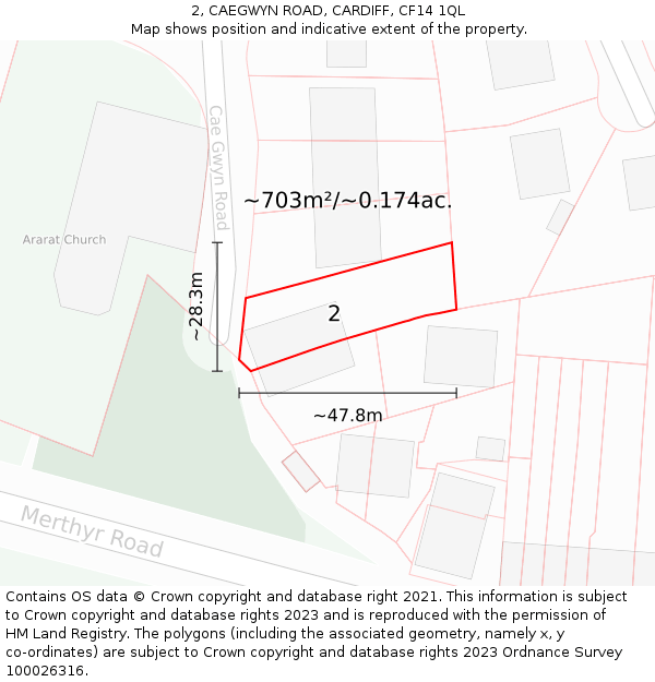 2, CAEGWYN ROAD, CARDIFF, CF14 1QL: Plot and title map