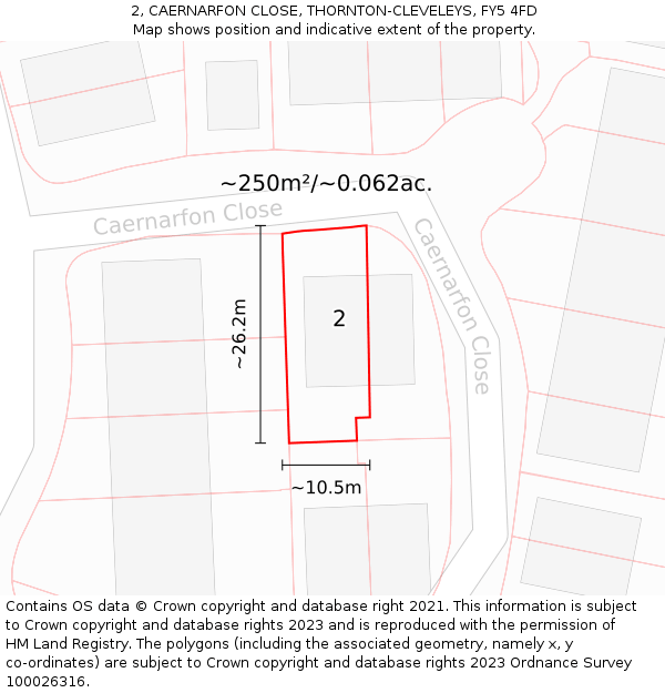 2, CAERNARFON CLOSE, THORNTON-CLEVELEYS, FY5 4FD: Plot and title map
