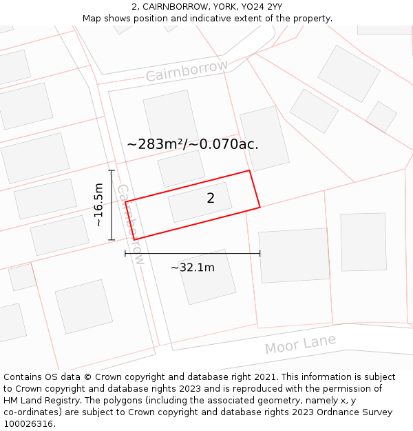 2, CAIRNBORROW, YORK, YO24 2YY: Plot and title map