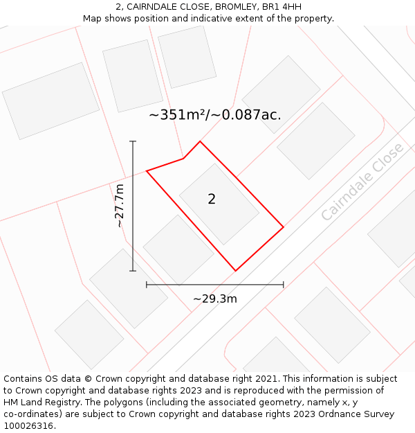 2, CAIRNDALE CLOSE, BROMLEY, BR1 4HH: Plot and title map