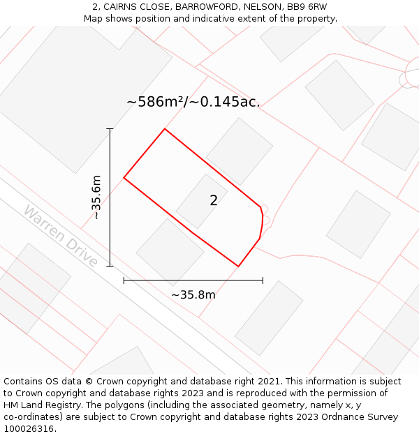 2, CAIRNS CLOSE, BARROWFORD, NELSON, BB9 6RW: Plot and title map