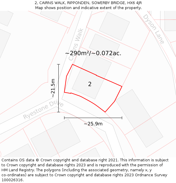 2, CAIRNS WALK, RIPPONDEN, SOWERBY BRIDGE, HX6 4JR: Plot and title map