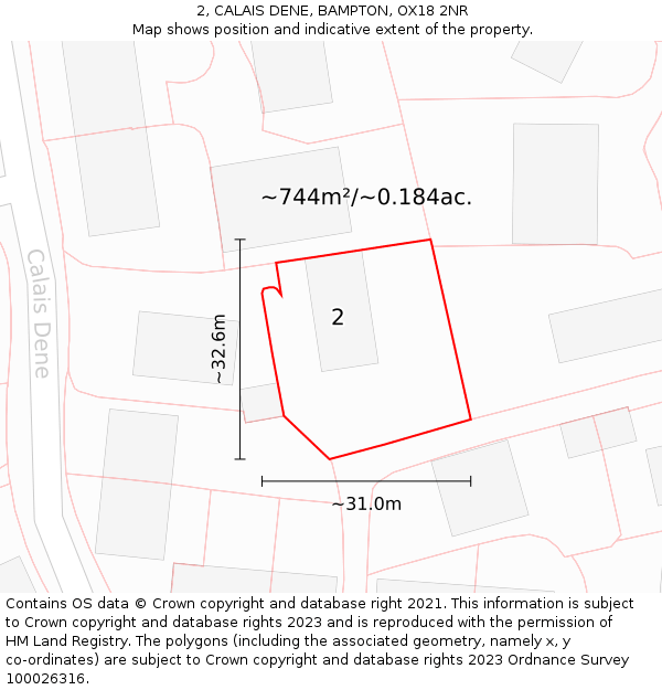 2, CALAIS DENE, BAMPTON, OX18 2NR: Plot and title map