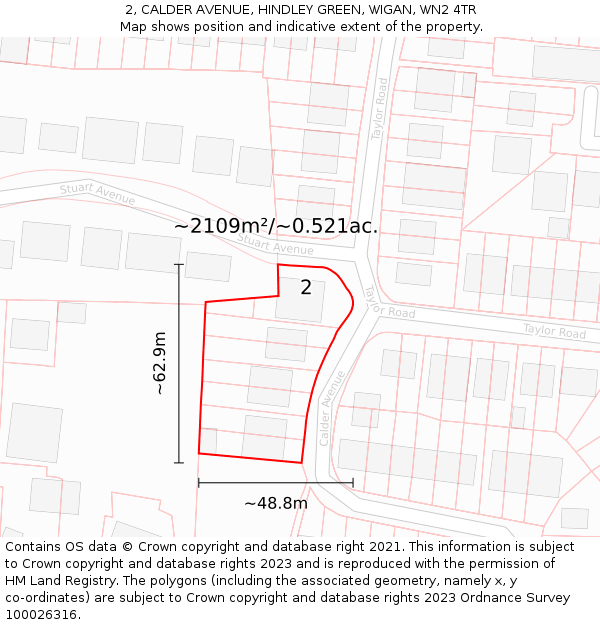 2, CALDER AVENUE, HINDLEY GREEN, WIGAN, WN2 4TR: Plot and title map