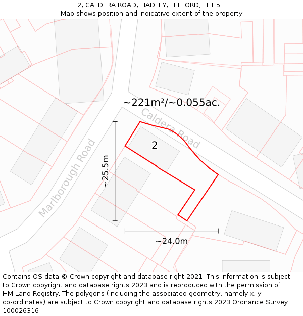 2, CALDERA ROAD, HADLEY, TELFORD, TF1 5LT: Plot and title map