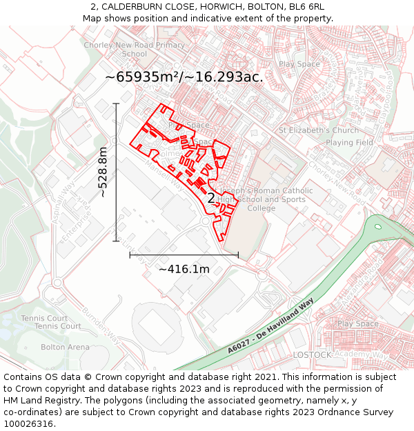 2, CALDERBURN CLOSE, HORWICH, BOLTON, BL6 6RL: Plot and title map