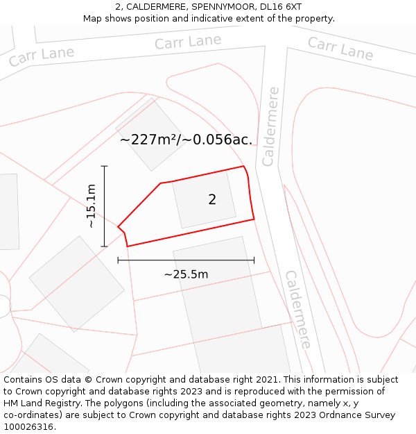 2, CALDERMERE, SPENNYMOOR, DL16 6XT: Plot and title map