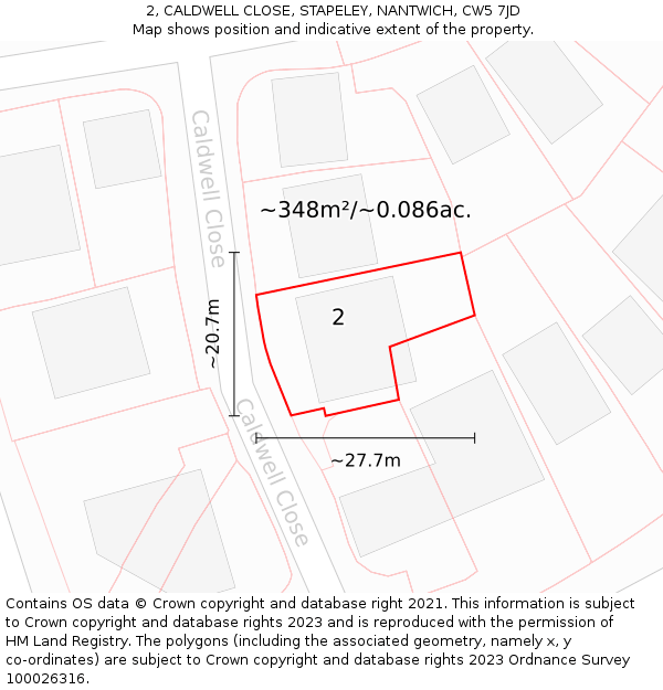 2, CALDWELL CLOSE, STAPELEY, NANTWICH, CW5 7JD: Plot and title map