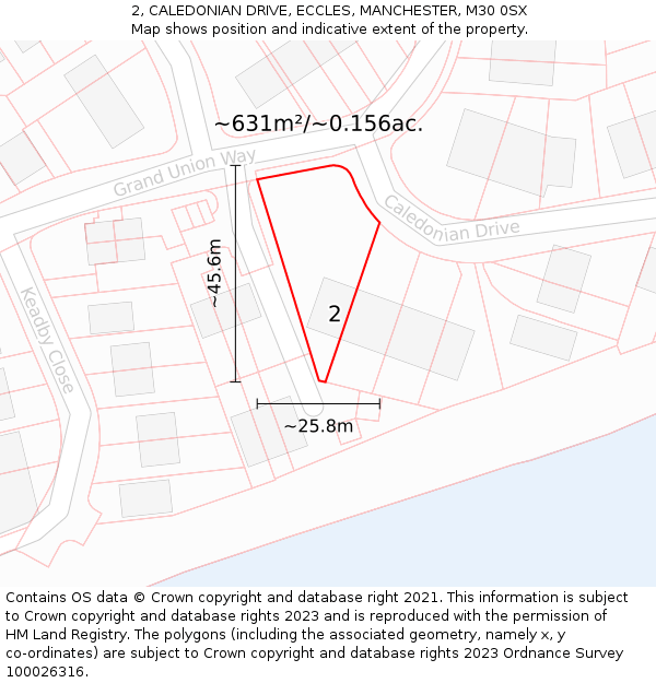 2, CALEDONIAN DRIVE, ECCLES, MANCHESTER, M30 0SX: Plot and title map
