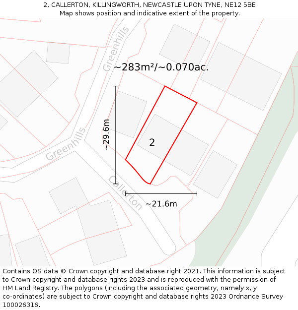 2, CALLERTON, KILLINGWORTH, NEWCASTLE UPON TYNE, NE12 5BE: Plot and title map