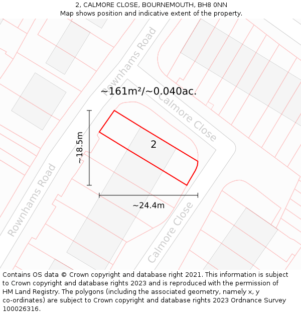 2, CALMORE CLOSE, BOURNEMOUTH, BH8 0NN: Plot and title map