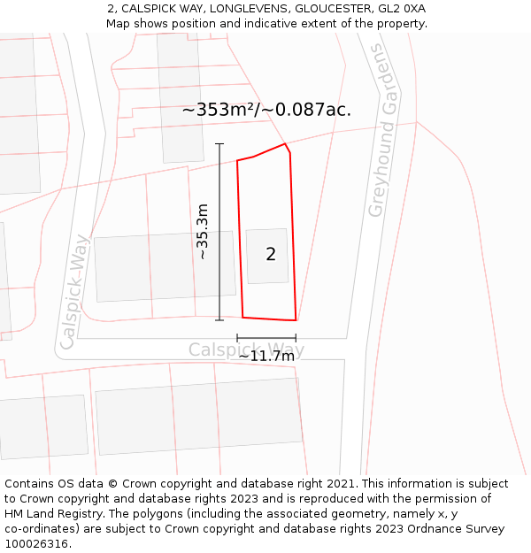 2, CALSPICK WAY, LONGLEVENS, GLOUCESTER, GL2 0XA: Plot and title map