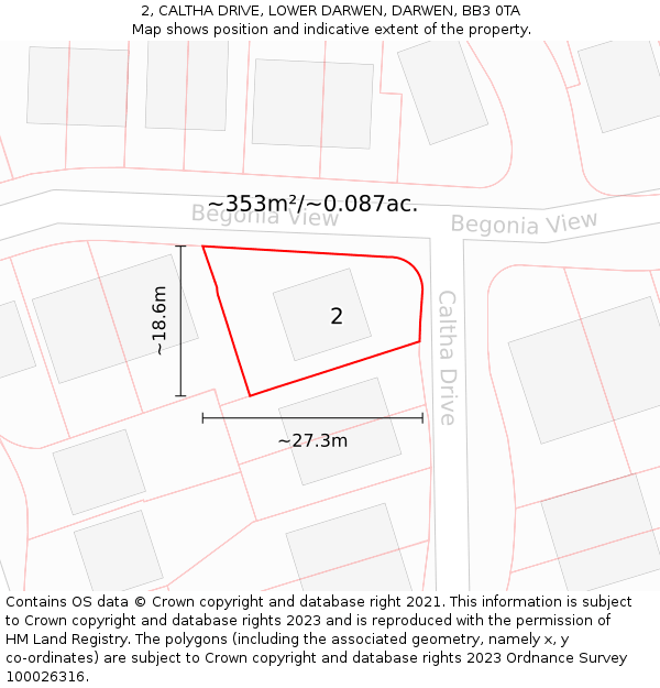2, CALTHA DRIVE, LOWER DARWEN, DARWEN, BB3 0TA: Plot and title map