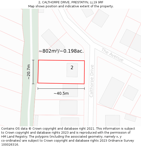 2, CALTHORPE DRIVE, PRESTATYN, LL19 9RF: Plot and title map
