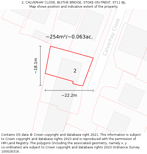 2, CALVERHAY CLOSE, BLYTHE BRIDGE, STOKE-ON-TRENT, ST11 9JL: Plot and title map