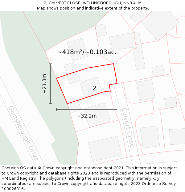 2, CALVERT CLOSE, WELLINGBOROUGH, NN8 4HA: Plot and title map