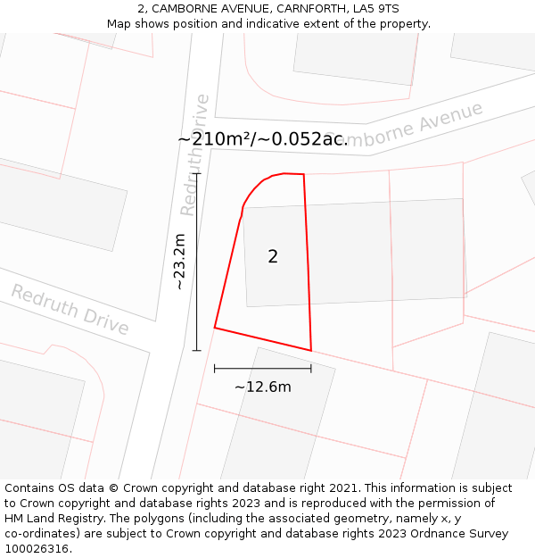 2, CAMBORNE AVENUE, CARNFORTH, LA5 9TS: Plot and title map
