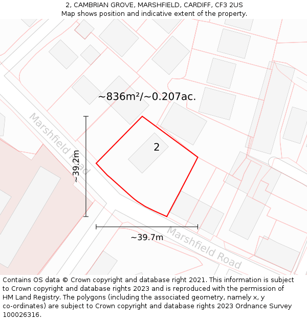 2, CAMBRIAN GROVE, MARSHFIELD, CARDIFF, CF3 2US: Plot and title map